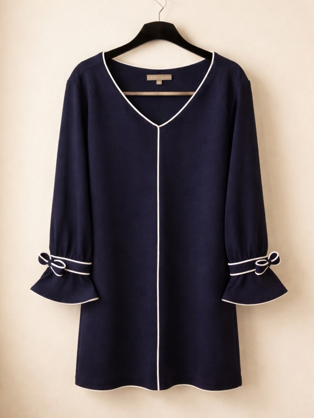 Sharango Navy White Contrast Trim Bow Sleeves Career Shift Dress Size 14